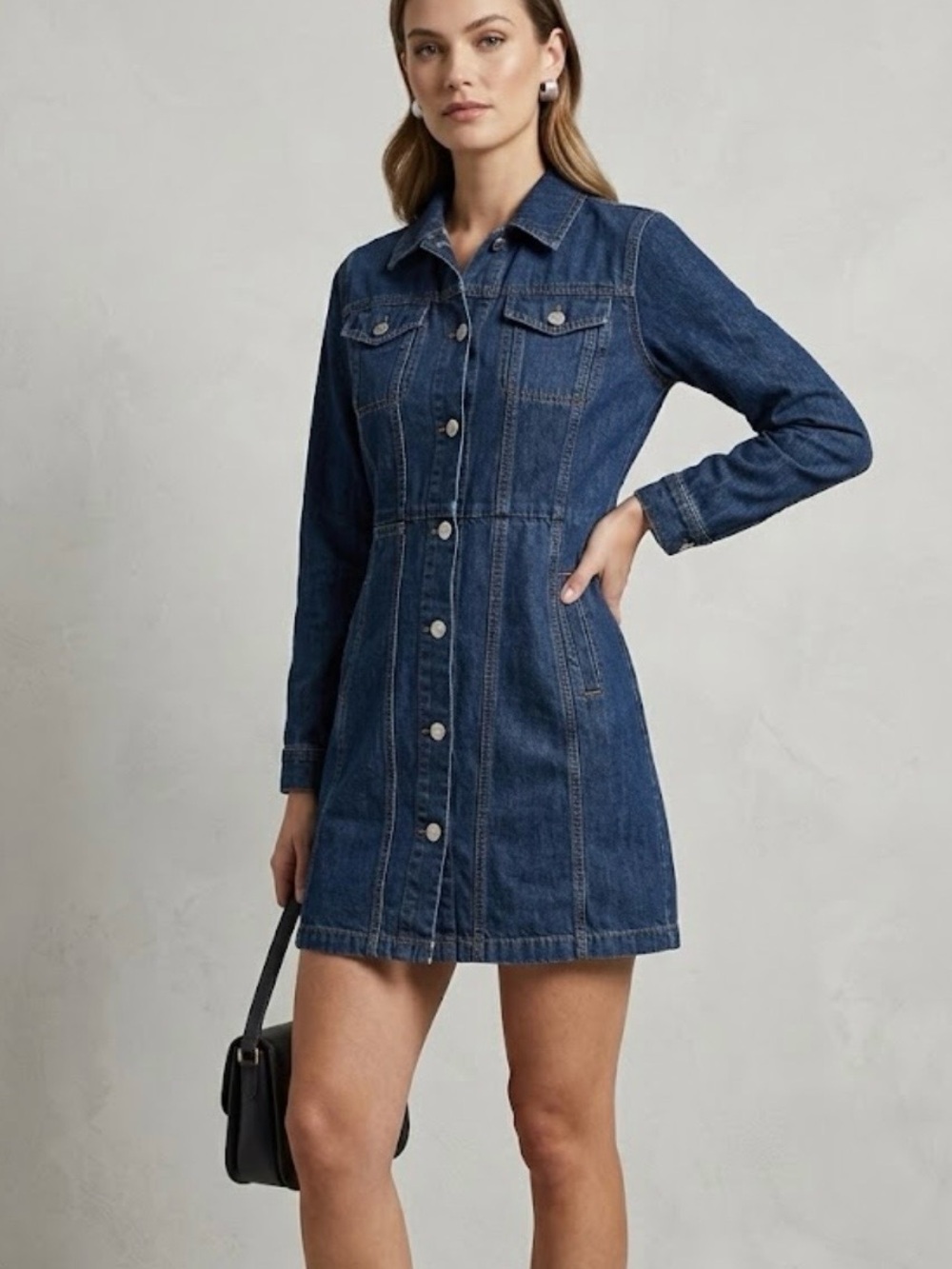 VTG 2005 GAP Denim Snap Front Mini Shirt Dress XS Y2K Long Sleeve Jean Coat